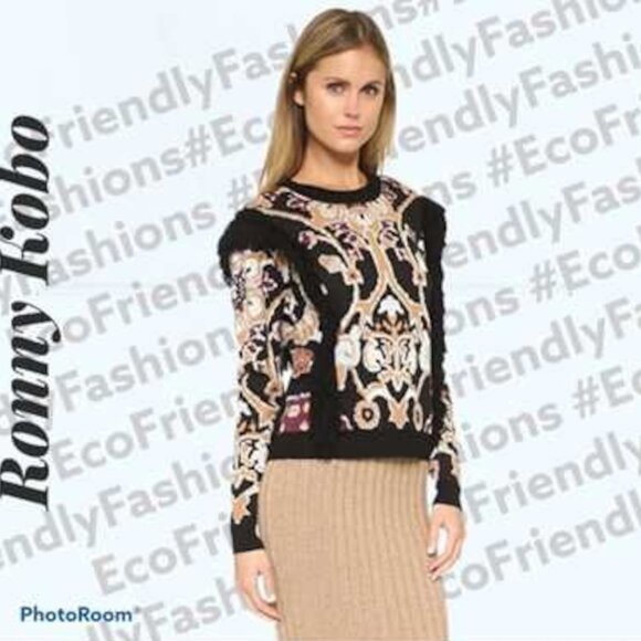 RONNY KOBO Sweater Tilda Printed Fringe Long Sleeve - Picture 6 of 6